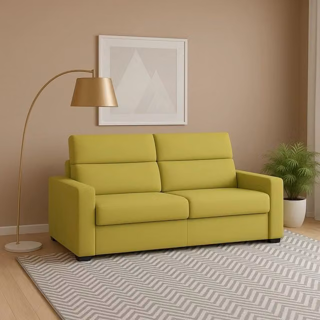 Divano Letino DMORA a 2 posti Made in Italy, rivestimento in tessuto verde sfoderabile, L: 200 cm, P: 95 cm, H: 100 cm
