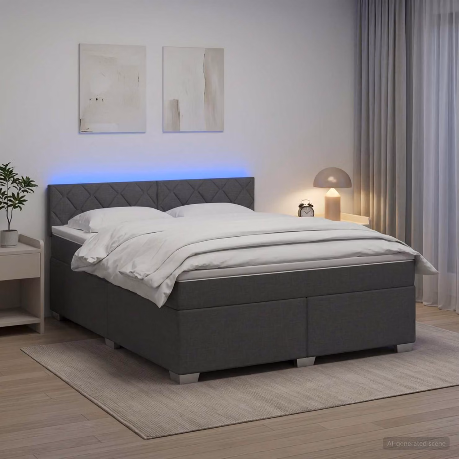Letto a molle insacchettate "Maison Exclusive" con materasso e illuminazione LED, colore grigio scuro, dimensioni 160 x 200 cm