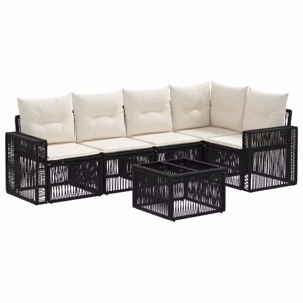 Set Divano da Giardino 6 Pezzi vidaXL con Tavolino e Cuscini, Design Moderno a L, Colore Nero e Bianco Crema – 2