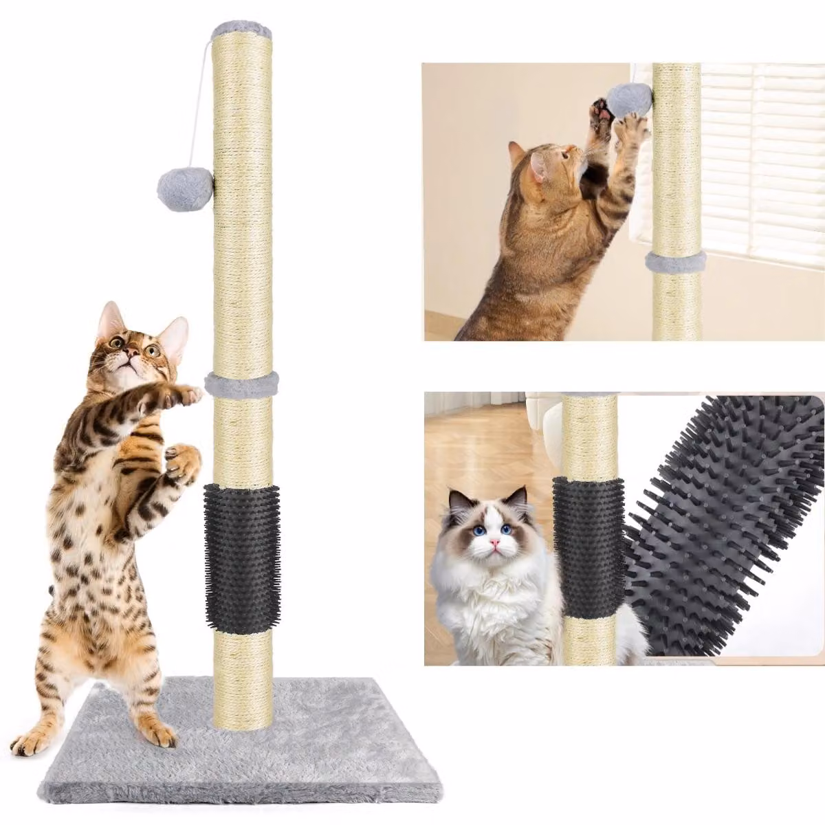 Albero per gatti da 80 cm - Tiragraffi per gatti domestici - Spazzola massaggiante - Palla giocattolo sospesa - Base stabile di 40x40 cm - Realizzato in feltro - Struttura per l'arrampicata dei gatti