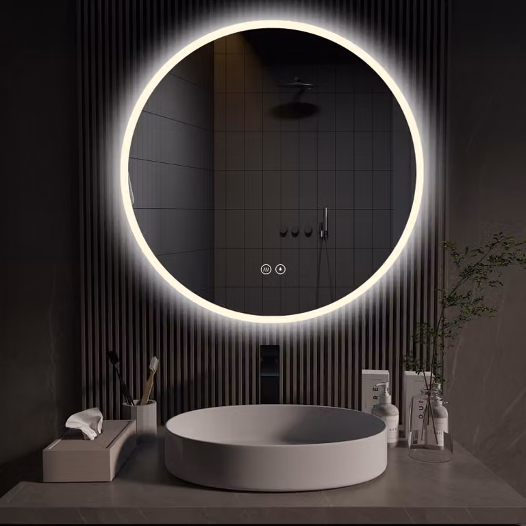 Specchio da bagno LED rotondo, diametro 60 cm, con interruttore touch, funzione antiappannamento e memoria