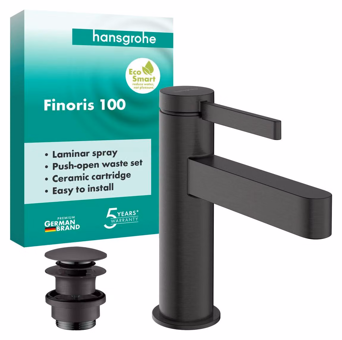 hansgrohe Finoris robinetterie de lavabo monocommande 100 avec vidage PUSH-Open, portée 126mm, 76010340, 76010340