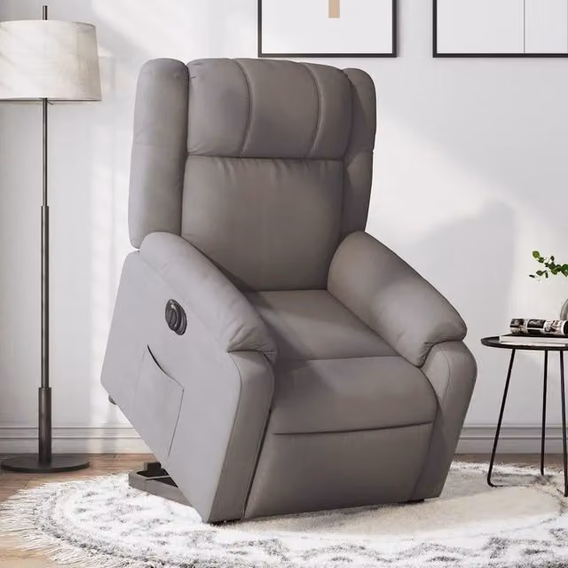 Poltrona Alzapersona Reclinabile Elettrica vidaXL in Tessuto Beige e Grigio con Braccioli per Senior