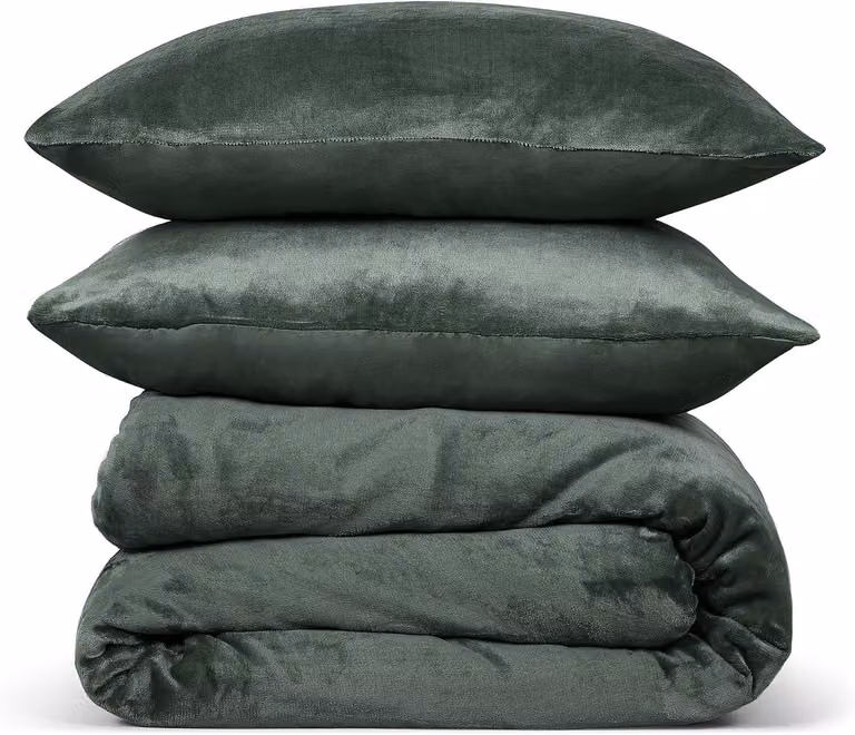 Copertura per letto in flanella di pile, 140x220 cm, color verde scuro, per letto singolo