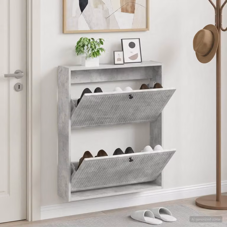 vidaXL Mobiletto per Scarpe da Muro Moderno Grigio e Nero L: 71 cm, P: 17 cm, H: 86 cm