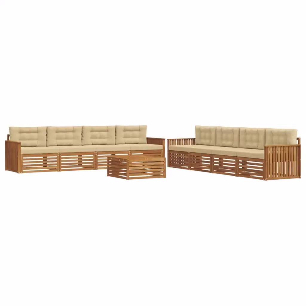 Set di divani da esterno a forma di U con tavolino da caffè vidaXL, 9 pezzi, in legno di acacia e tessuto beige – 2