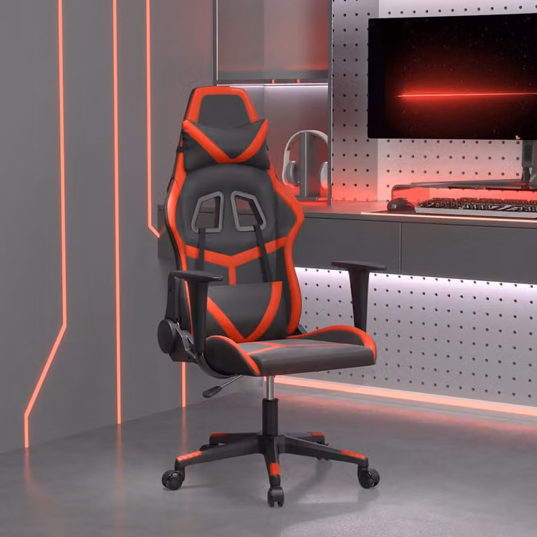 Sedia da Gaming vidaXL Nera e Rossa in Similpelle con Poggiatesta e Ruote