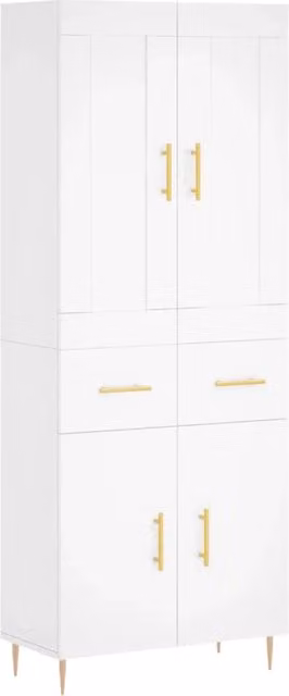 Buffet credenza con cassetti e ante per cucina e soggiorno, mobile contenitore moderno in legno ingegnerizzato bianco, H 180 x L 69,5 x P 34 cm