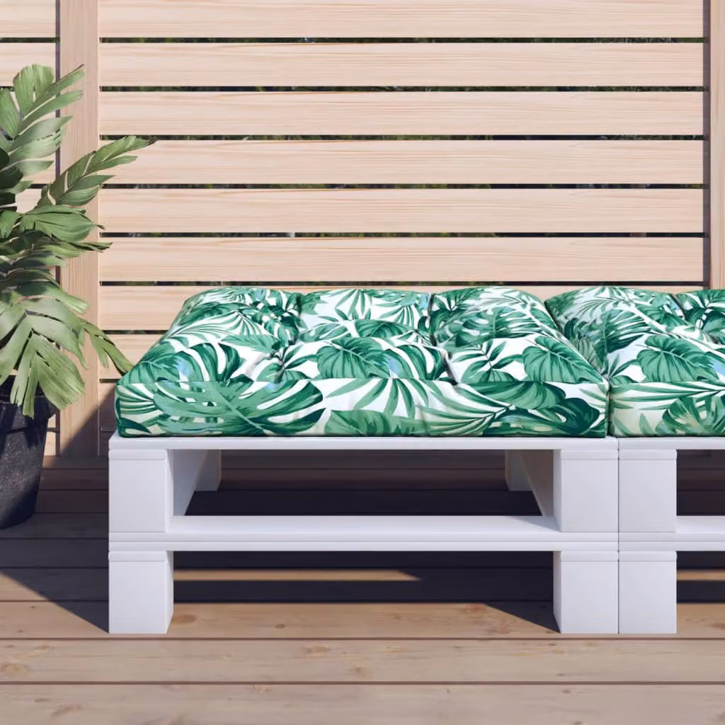 Cuscino per pallet vidaXL con motivo a foglie verde, L/P/H: 70 x 70 x 12 cm