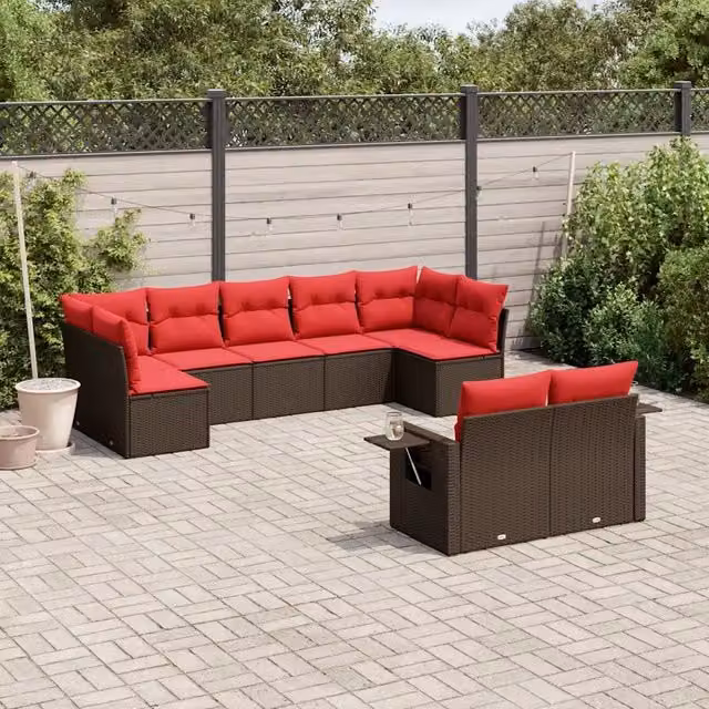 Set Divani da Giardino 9 pz con Cuscini Marrone in Polyrattan 3220623