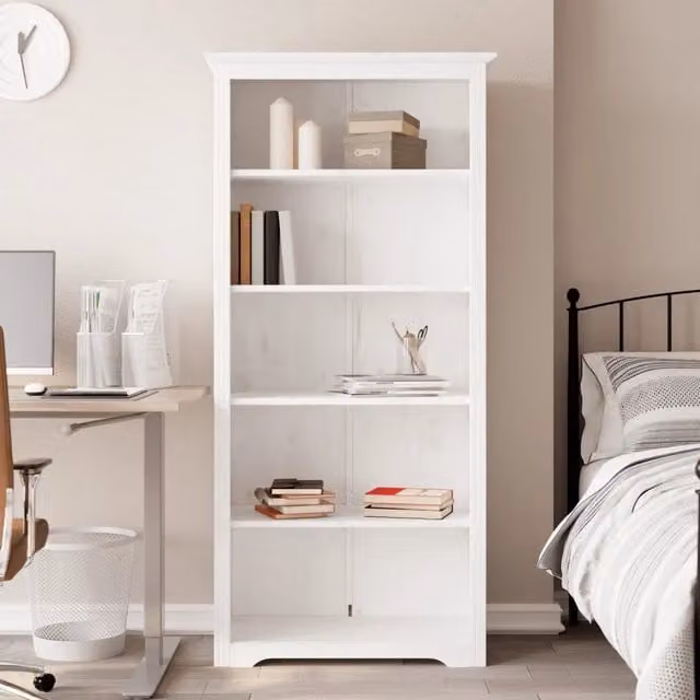 Libreria-Scaffale per Libri-Mobile di Stoccaggio BODO 5 Ripiani 82x40x173 cm Legno Massello Pino Bianco
