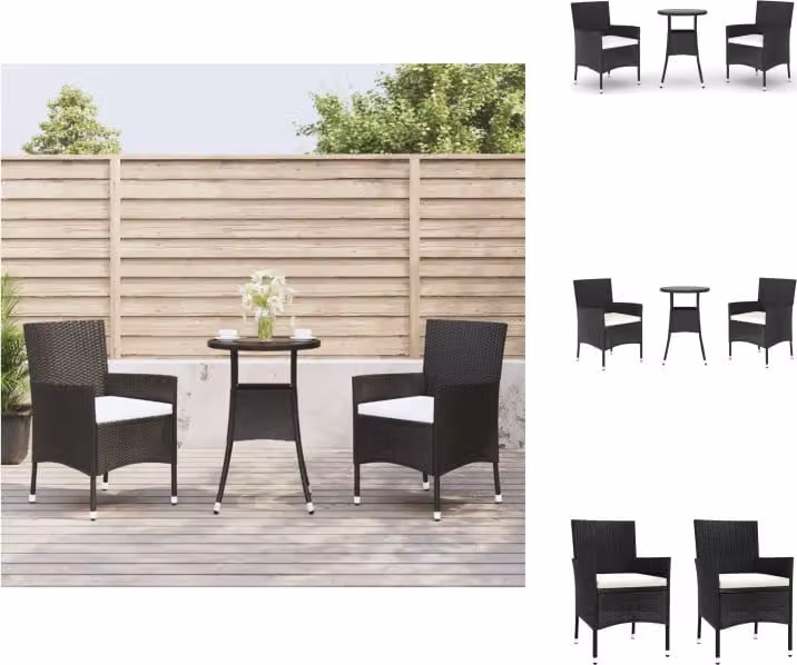 vidaXL Set bistrot da giardino 3 pezzi con cuscini in poly rattan nero - Set di mobili da giardino