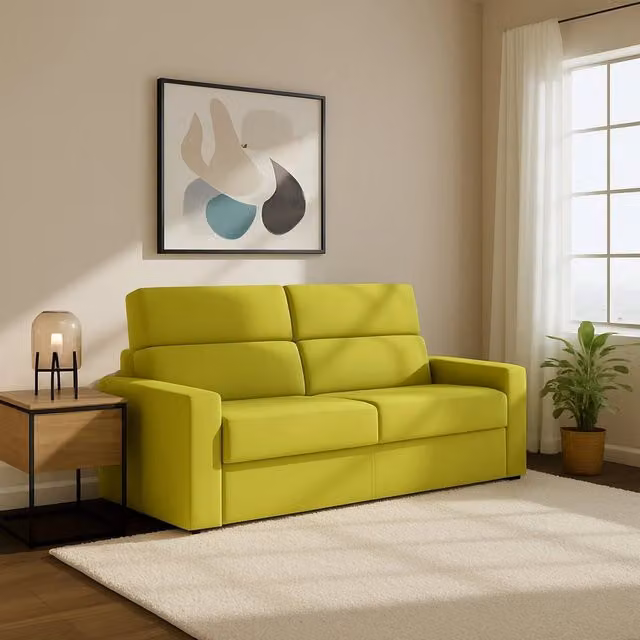 Divano Letto Ecate DMORA a 2 Posti con Copertura Sfoderabile in Tessuto Verde, L: 200 cm, P: 95 cm – 1