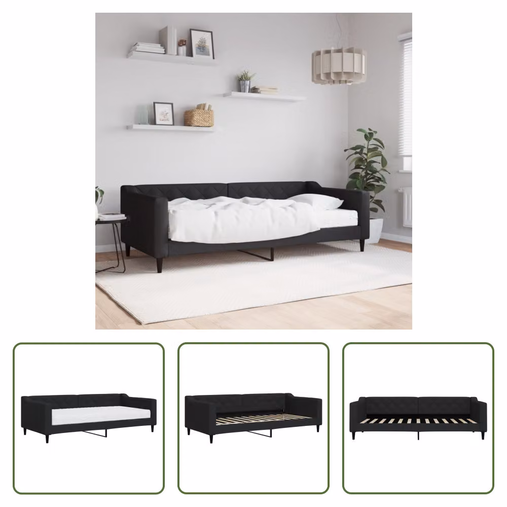 The Living Store Daybed con materasso nero 90x200 cm in tessuto