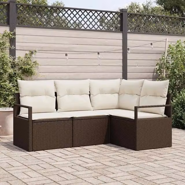 Set di divani 4 pz Marrone e Crema polyrattan 3355027
