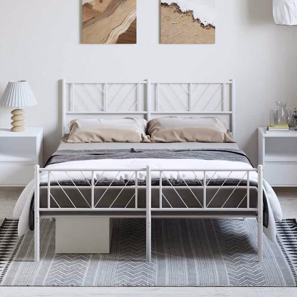 vidaXL Giroletto con Testiera e Pediera in Metallo Bianco L/P/H: 200 x 150 x 90 cm