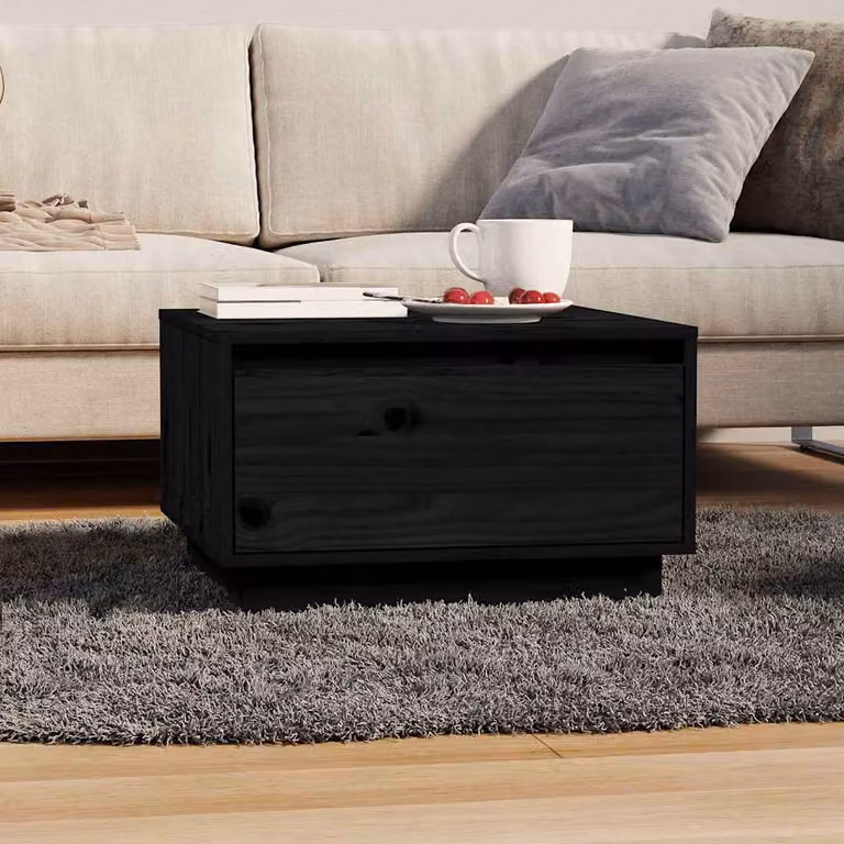 vidaXL Tavolino da Salotto Moderno Nero in Legno di Pino L: 55 cm, P: 56 cm, H: 32 cm