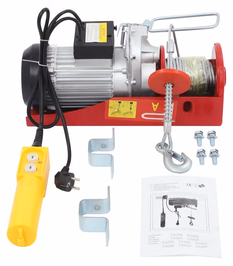 Argani elettrici, capacità di sollevamento 400 kg/800 kg, tensione 220V, potenza in ingresso 1300W, altezza di sollevamento 12 m/6 m, velocità di sollevamento 10 m/min/5 m/min