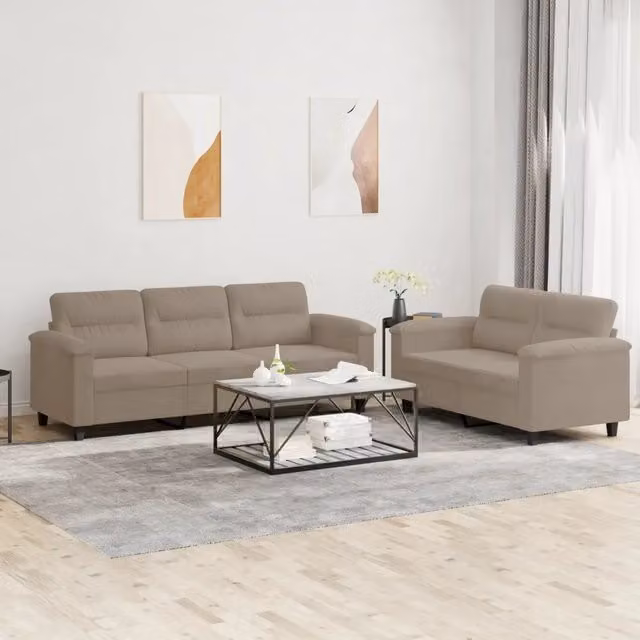Set di Divani vidaXL in Microfibra Beige con Cuscini per Soggiorno Moderno – 1