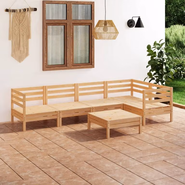 The Living Store Set salotto da giardino da 6 pezzi Set da giardino in pino massiccio