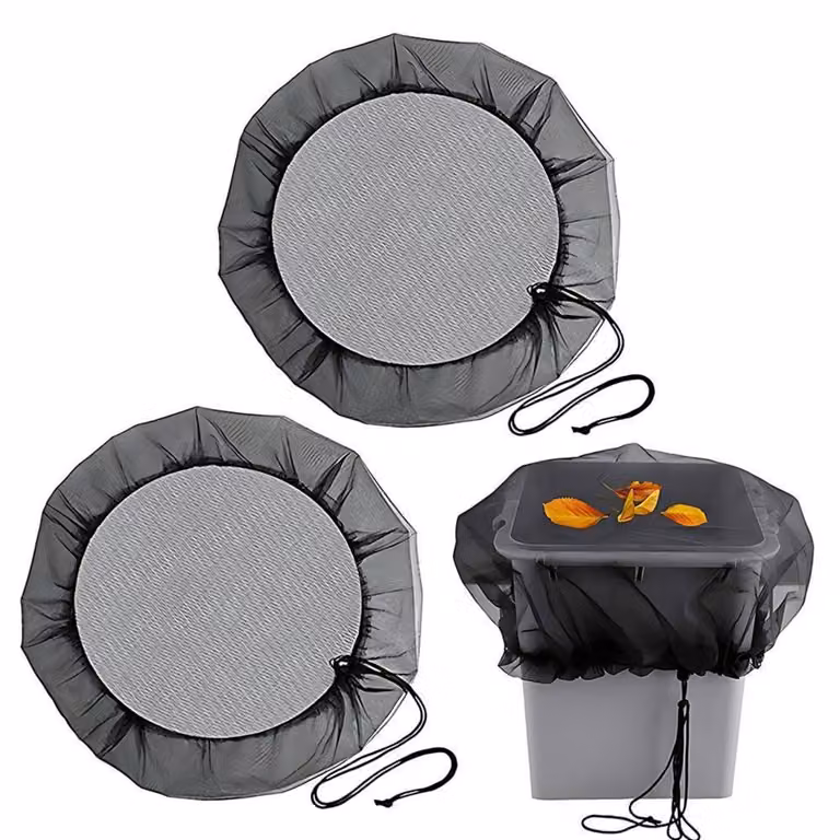 Set di 3 bidoni per la raccolta differenziata, rete, 57 cm, in poliestere con coulisse