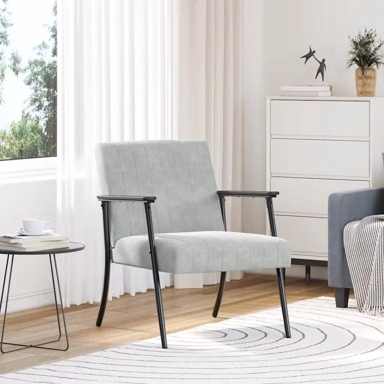 Poltrona moderna vidaXL in velluto grigio con braccioli