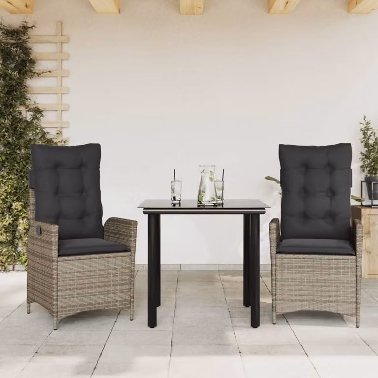 Maison Exclusive - Set da Pranzo da Giardino 3 pz con Cuscini in Polyrattan Grigio