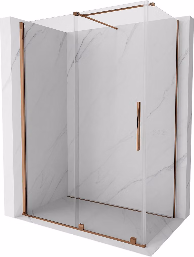 Mexen Velar cabina doccia scorrevole 130 x 75 cm, trasparente, oro rosa - 871-130-075-01-60