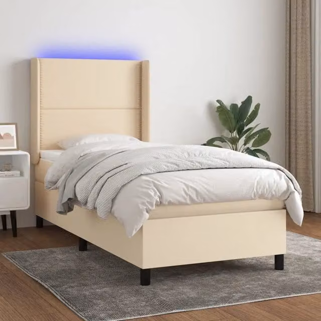 Letto a molla con testiera in tessuto beige e illuminazione LED vidaXL L/P/H: 100 x 200 x 128 cm – 1