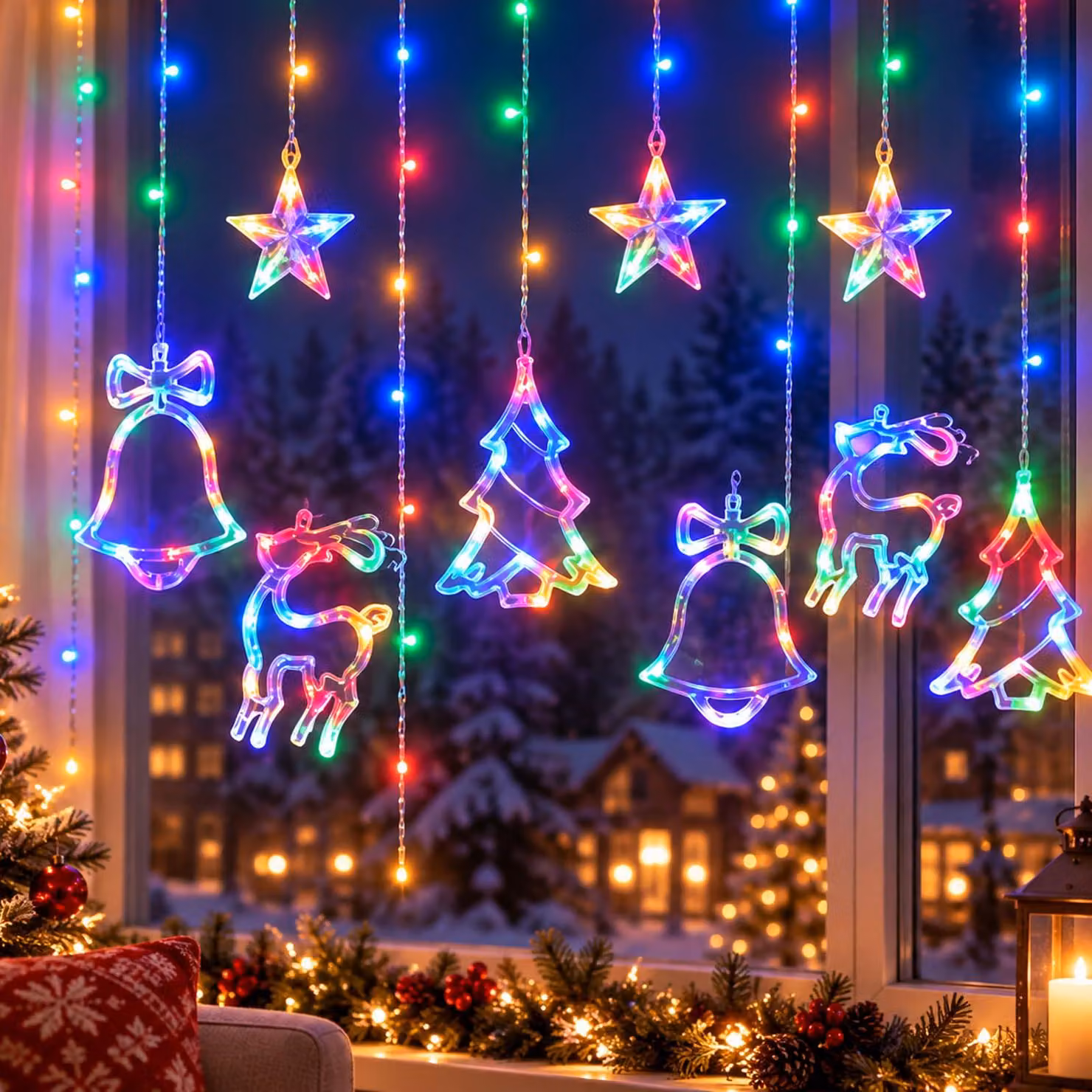 Tenda luminosa a LED con 120 stelle colorate, lunghezza 3,5 metri, alimentazione USB, con telecomando