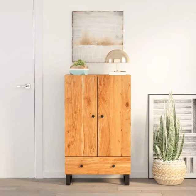 Credenza con Cassetto-Buffet-Armadio da cucina 60x33x100cm Legno Massello Acacia e Ferro