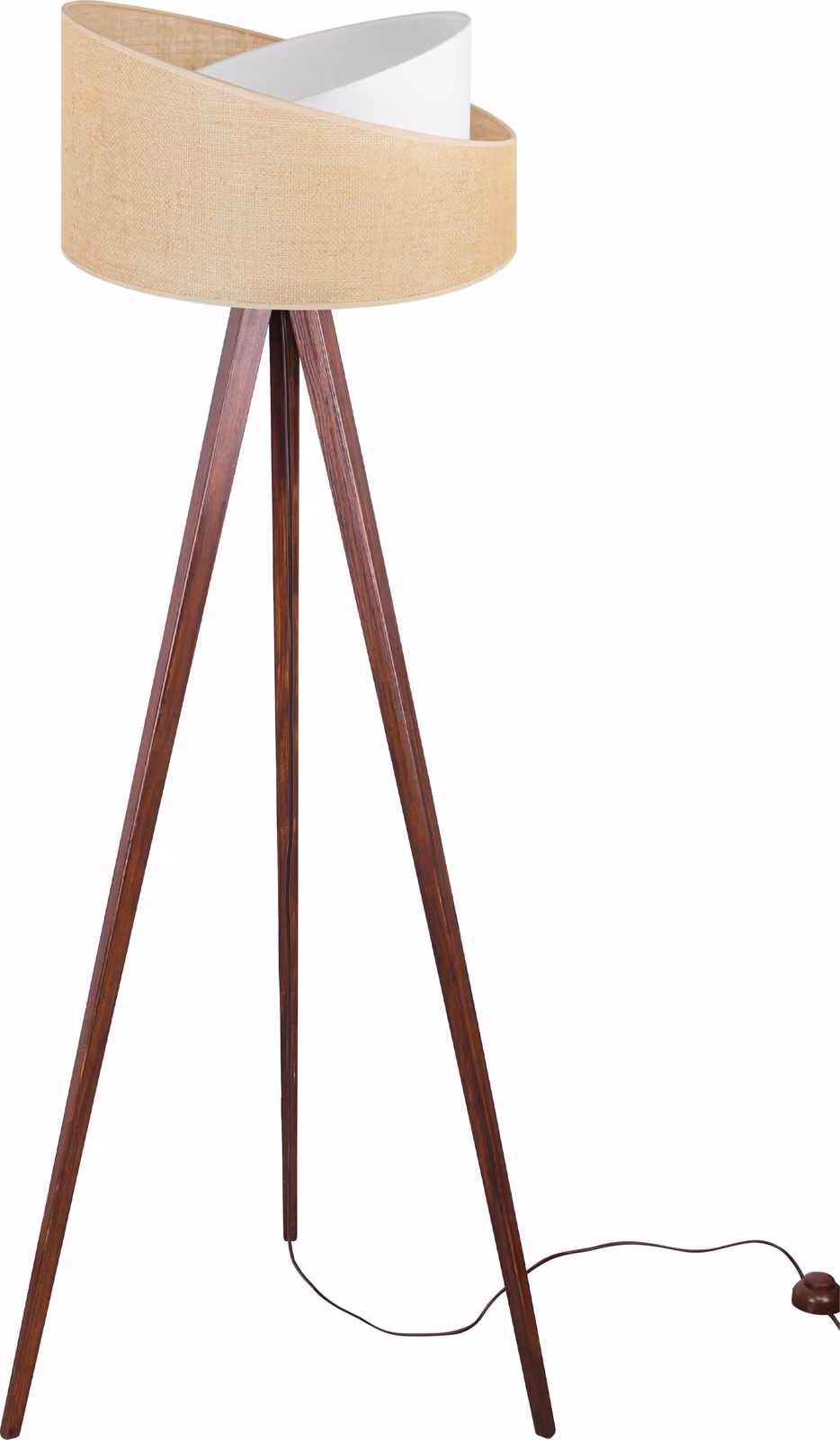 Lampada da terra a tre gambe, legno, juta, paralume, 45 cm