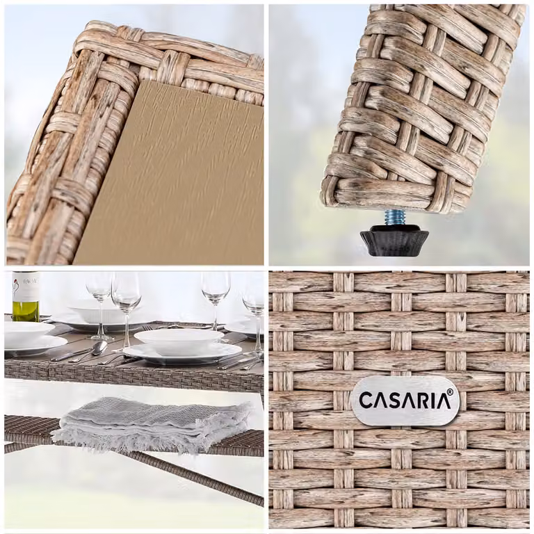 Tavolo da giardino Takeo Casaria in polyrattan color crema L: 190 cm, P: 90 cm, H: 75 cm