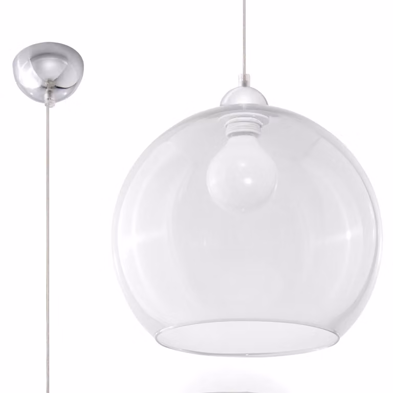 Lampada a sospensione BALL trasparente 1xE27 15W acciaio/vetro 120x30x30cm Sollux Lighting