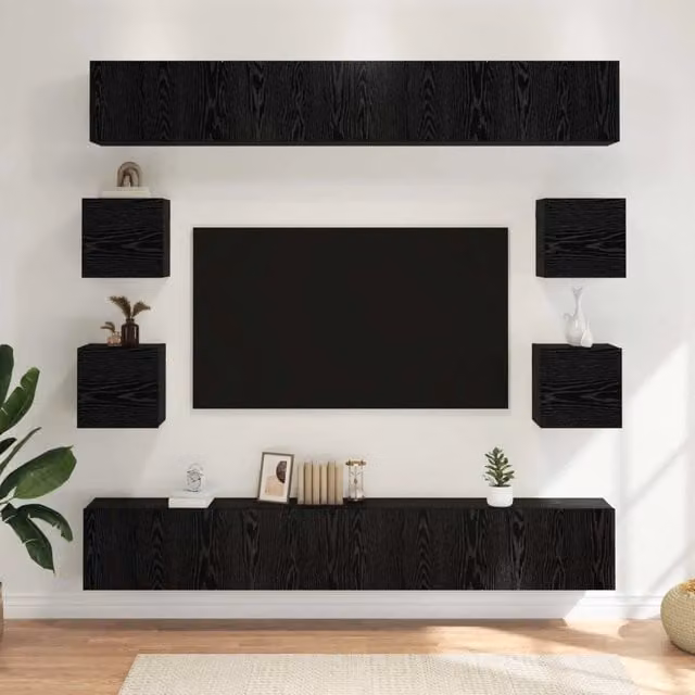 Set mobile TV 8 pz Rovere Nero Legno ingegnerizzato 3438609