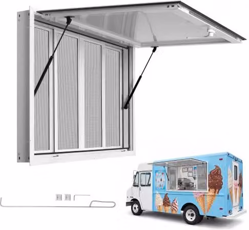Finestra Laterale Scorrevol con Zanzariera VEVOR per Furgone e Food Truck in Lega di Alluminio Bianca L: 1143 mm x H: 762 mm