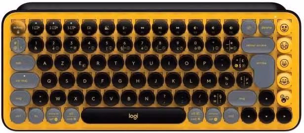 Tastiera wireless Logitech - Tasti POP meccanici con tasti Emoji personalizzabili, Bluetooth o USB, design compatto e durevole - Giallo