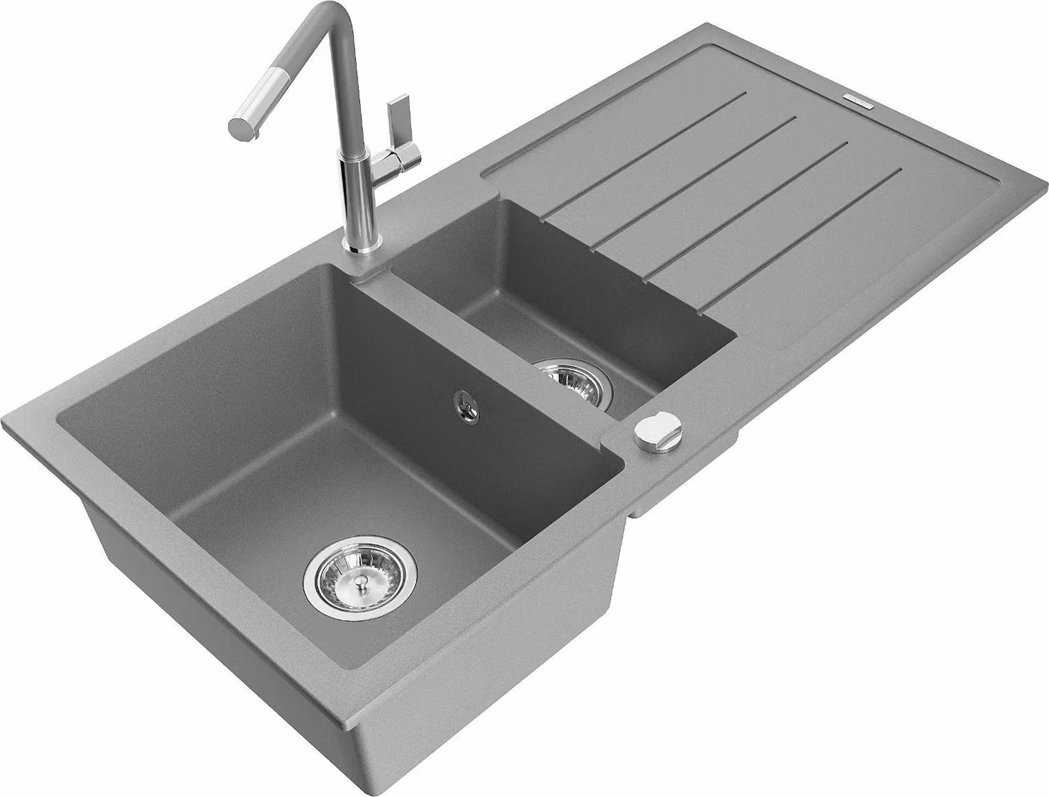 Mexen Andres lavello in granito a 1,5 vasche con sgocciolatoio e miscelatore cucina Flora, grigio - 6515-71-670401-06