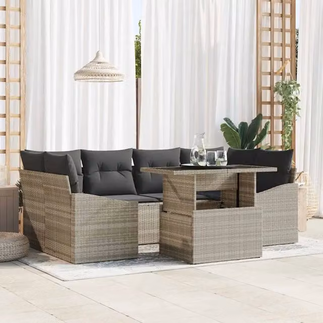 Set Divano da Giardino 7 pz Grigio chiaro polyrattan 3348938