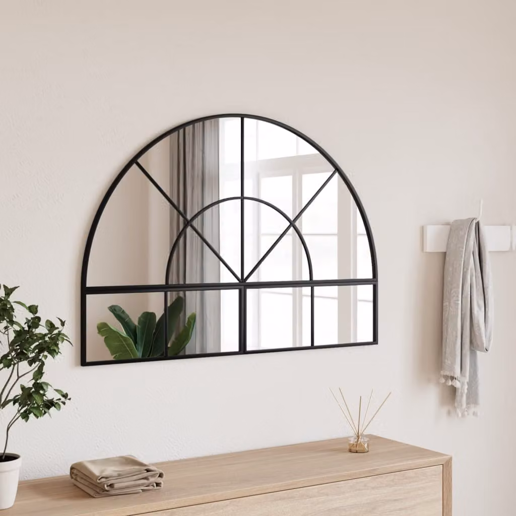 Specchio da parete nero vidaXL con cornice in metallo e design ad arco L 100 cm x H 70 cm