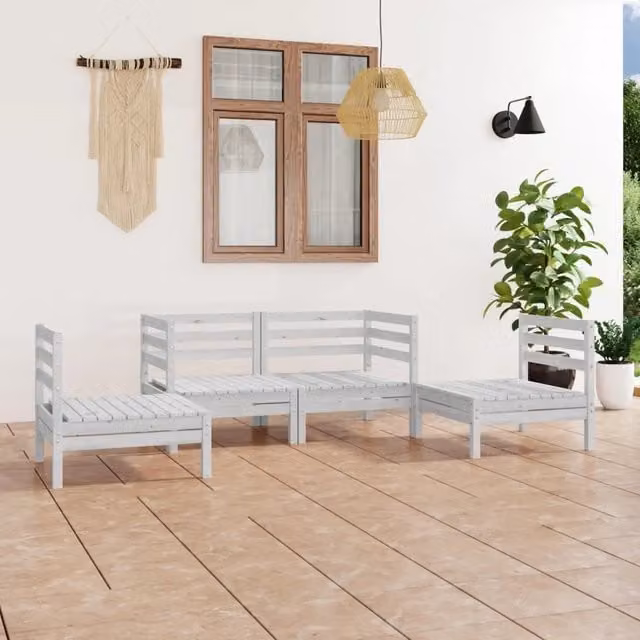 Set Divani da Giardino 4 pz Bianco in Legno Massello di Pino 3082523