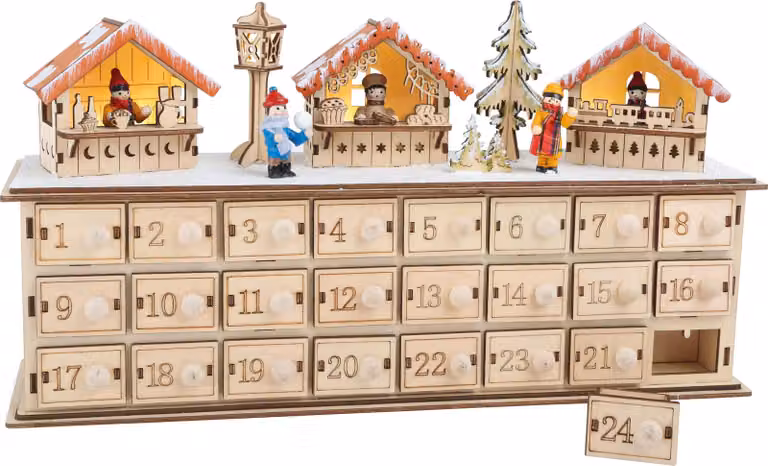 Calendario dell'avvento in legno Bazar di Natale