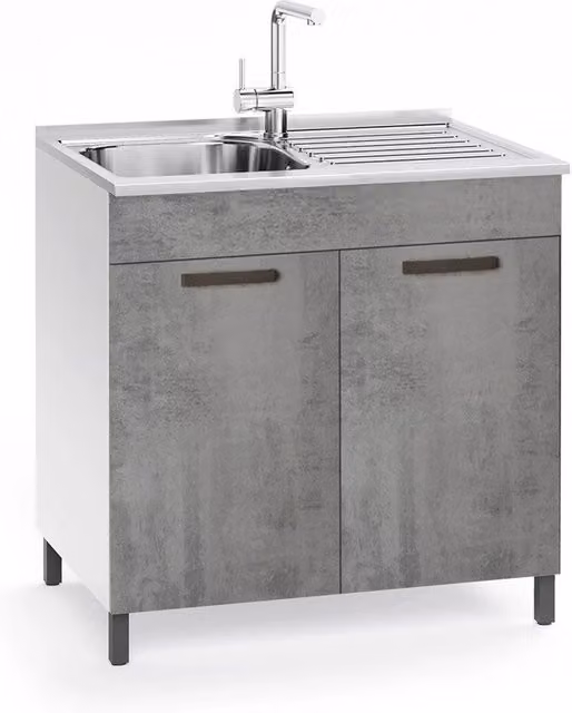 Sottolavello 2 ante 80 cm con lavello incluso colore cemento