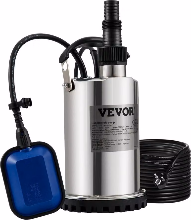 Pompa sommersa, 550 W, 9500 l/h, con cavo da 10 m e interruttore a galleggiante automatico con cavo, in acciaio inossidabile portatile per pulire e svuotare aree allagate, piscine, vasche idromassaggio, per l'irrigazione