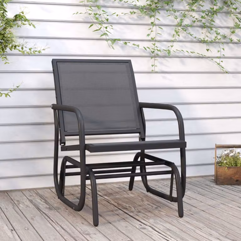 Sedia a dondolo da giardino vidaXL in metallo e textilene nera L: 61 cm, P: 61 cm, H: 87 cm