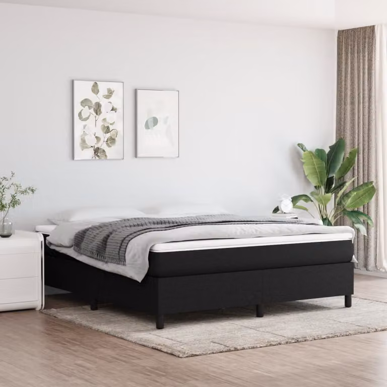 The Living Store Letto Boxspring nero 160x200 cm tessuto