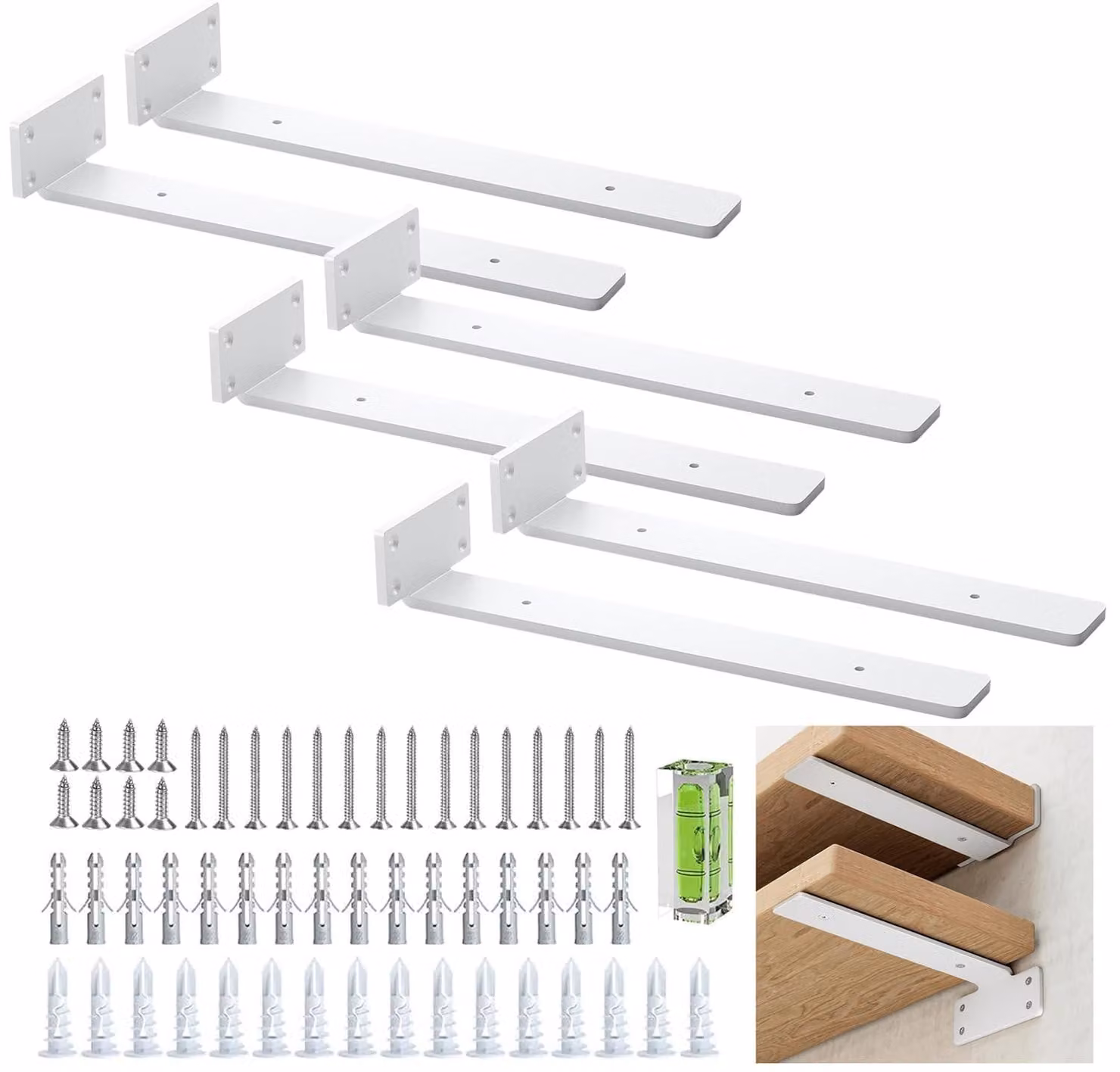 Omgoods - Set di 6 supporti robusti in metallo nero per mensole, lunghezza 30 cm