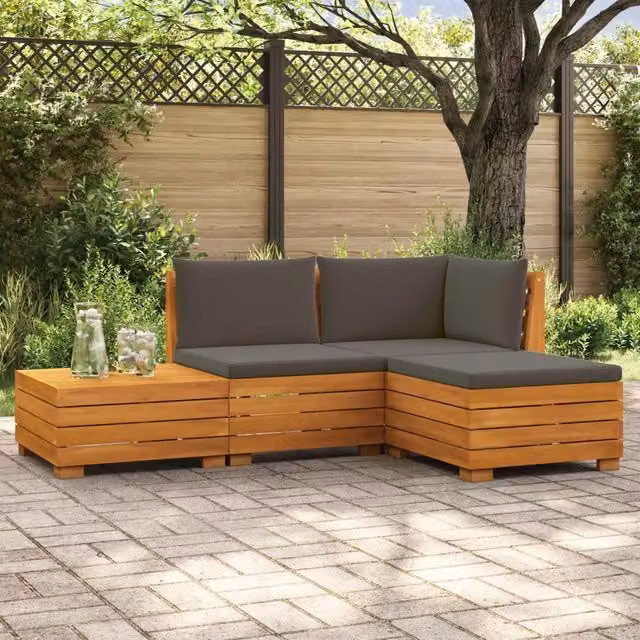 4 pz Set di divani da esterno Legno di Acacia Massello Marrone 3403101