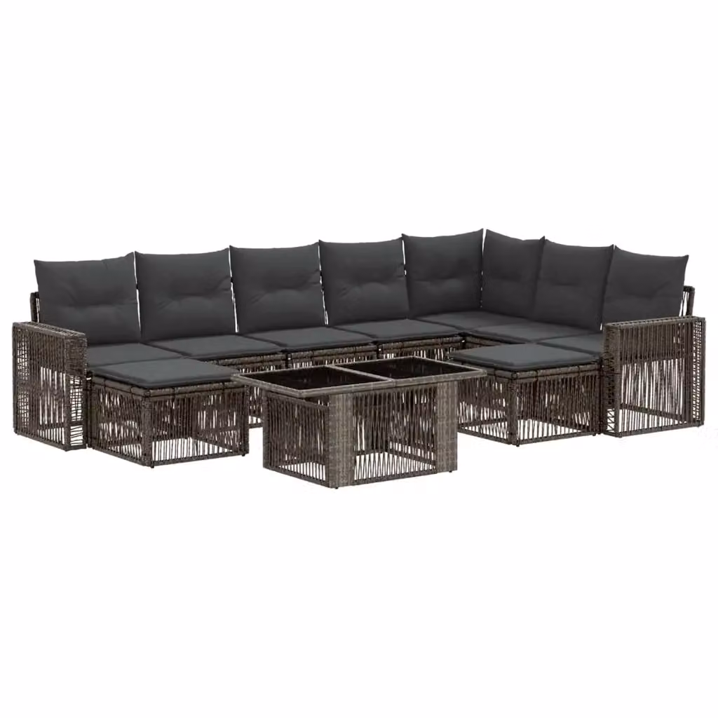 Set Divano da Giardino 10 Pezzi vidaXL in Polyrattan Grigio e Grigio Scuro – 2
