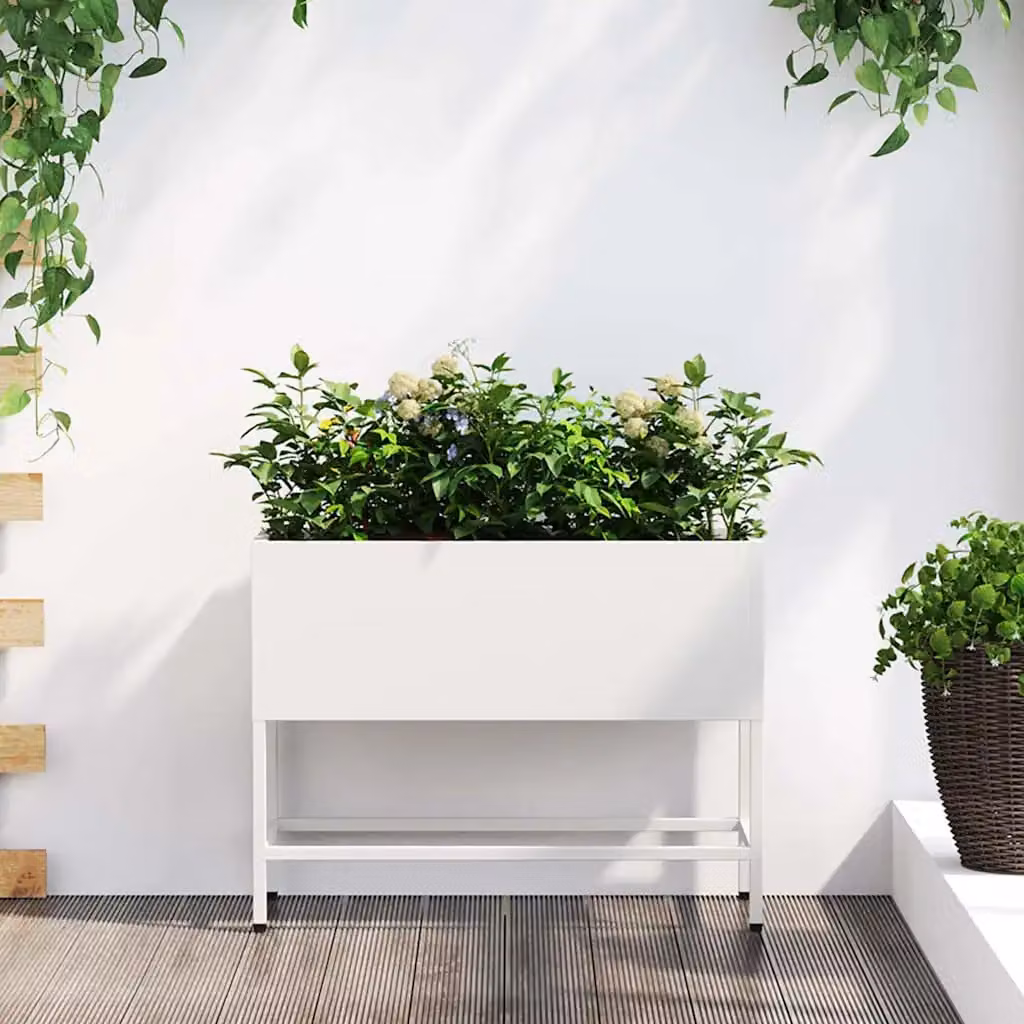 vidaXL Vaso da Giardino Rialzato in Acciaio Bianco L/P/H: 60 x 26 x 48 cm